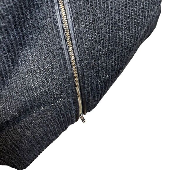 Pam & Gela Wool Alpaca Lamb Leather Cardigan Button Front Zip Back Black Small - Picture 4 of 13